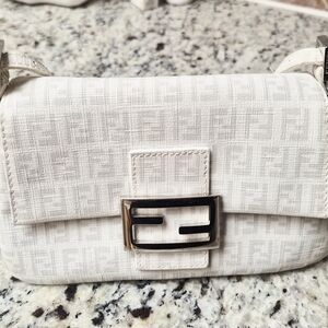 Fendi White Mini Baguette Shoulder Bag